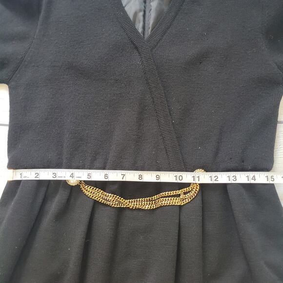 Talbots Size 8p Vintage 100% Wool Sweater Dress Pearl Chain Attached Belt - Picture 5 of 10